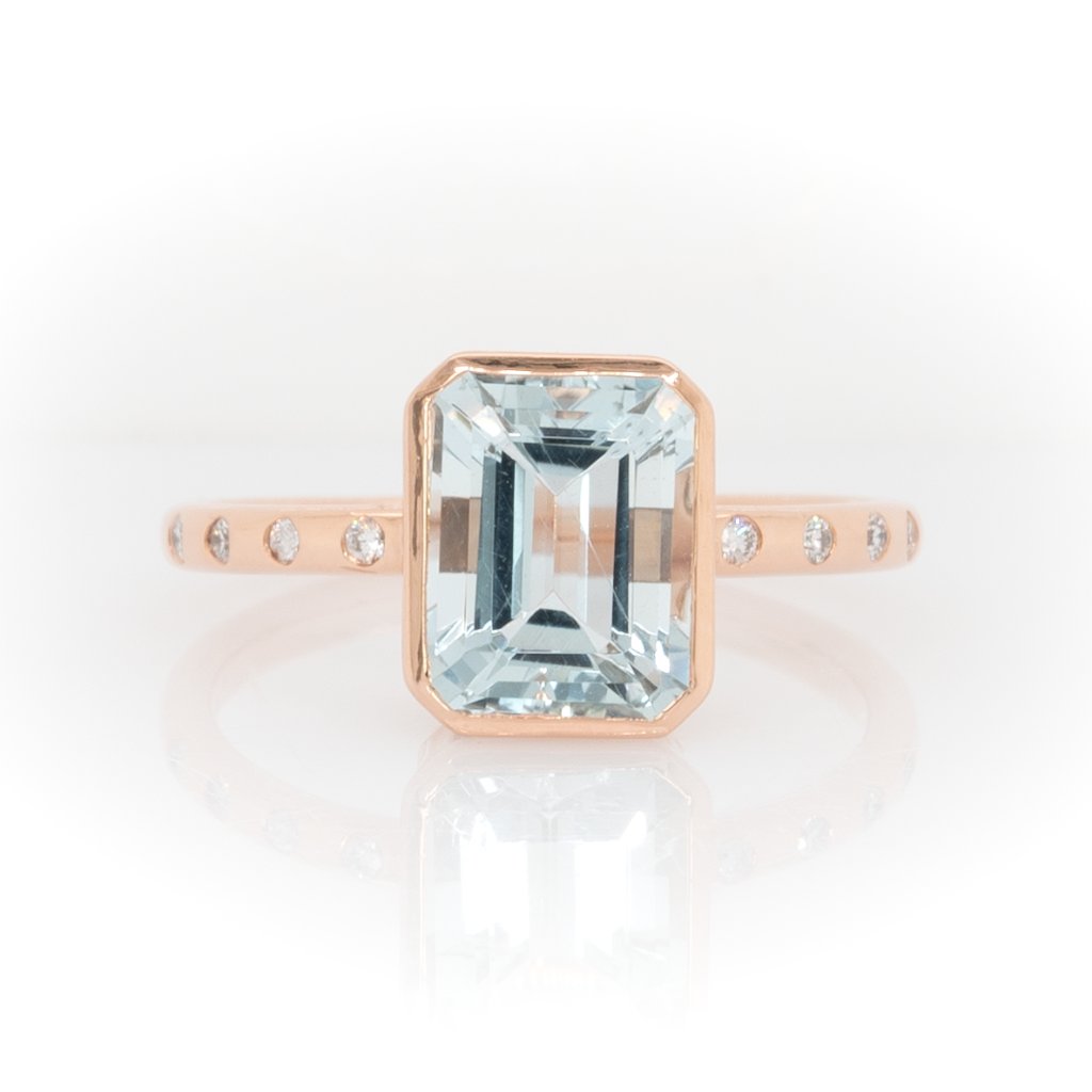 22cts Aquarmarine Ring In Solid 14k Rose Gold In Natural Diamonds 1242$